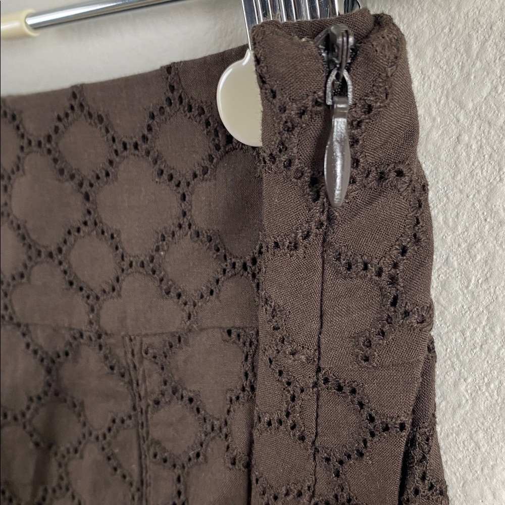 Cortefiel Boho Embroidered Eyelet Godet Skirt | Pleated, Lined, Side Zip | Brown - Picture 11 of 16